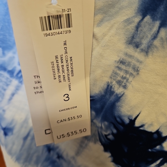 NWT Chico's size 3 (16) Blue & White Tank Top - Picture 4 of 4